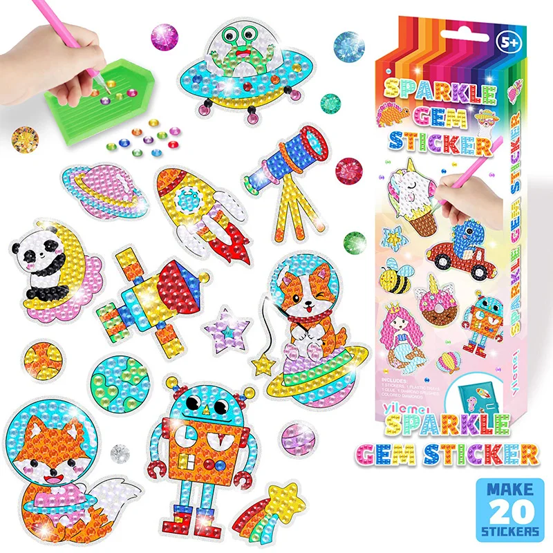 Gem Diamond Painting 5D DIY Kit for Kids Painting Tools Create Your Own Diamond Stickers Cute Art Crafts for Children's Gifts