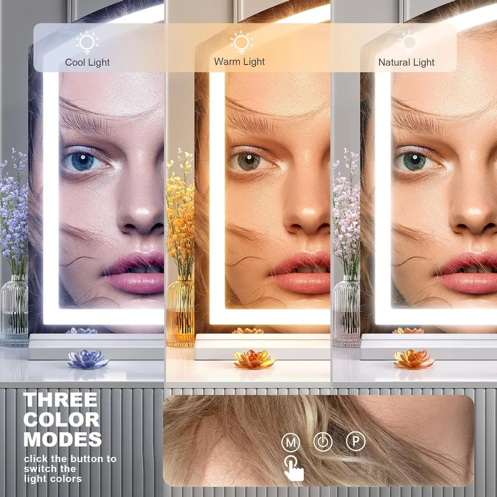 Beleuchteter gewölbter Kosmetikspiegel, 24 x 20 LED-Schminkspiegel mit 10-facher Vergrößerung, USB-Aufladung, dreifarbiges dimmbares Licht