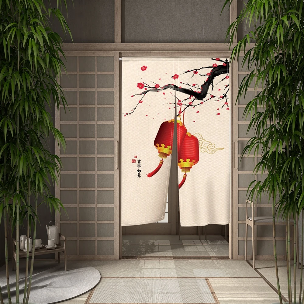 Japanese Split Noren Door Curtain Chinese Koi Lanturn Plant Linen Doorway Curtain for Kitchen Privacy Partition Door deurgordijn