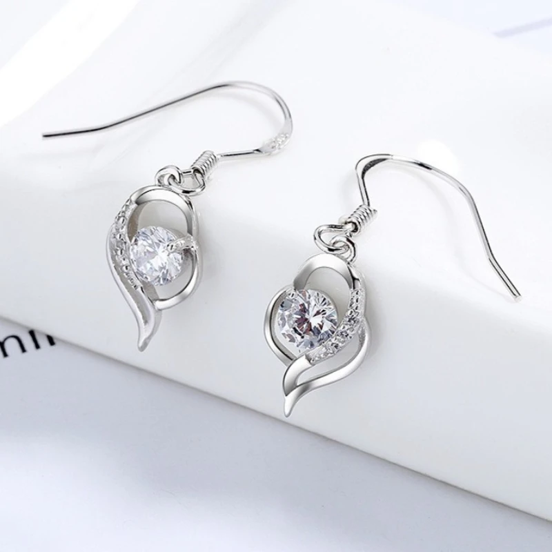S925 Sterling Silver Hook Earrings for Women Zircon Elegant Trendy Drop Ear Jewelry Stylish for Daily Wear and Party Matching