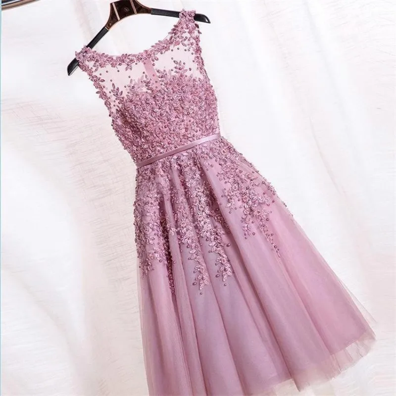 SWS-A-592#Evening Dress Short Party Prom Bean Paste Pink Wine Red Green Dark Blue Gray Cheap Wholesale Pearl Decoration GirlS