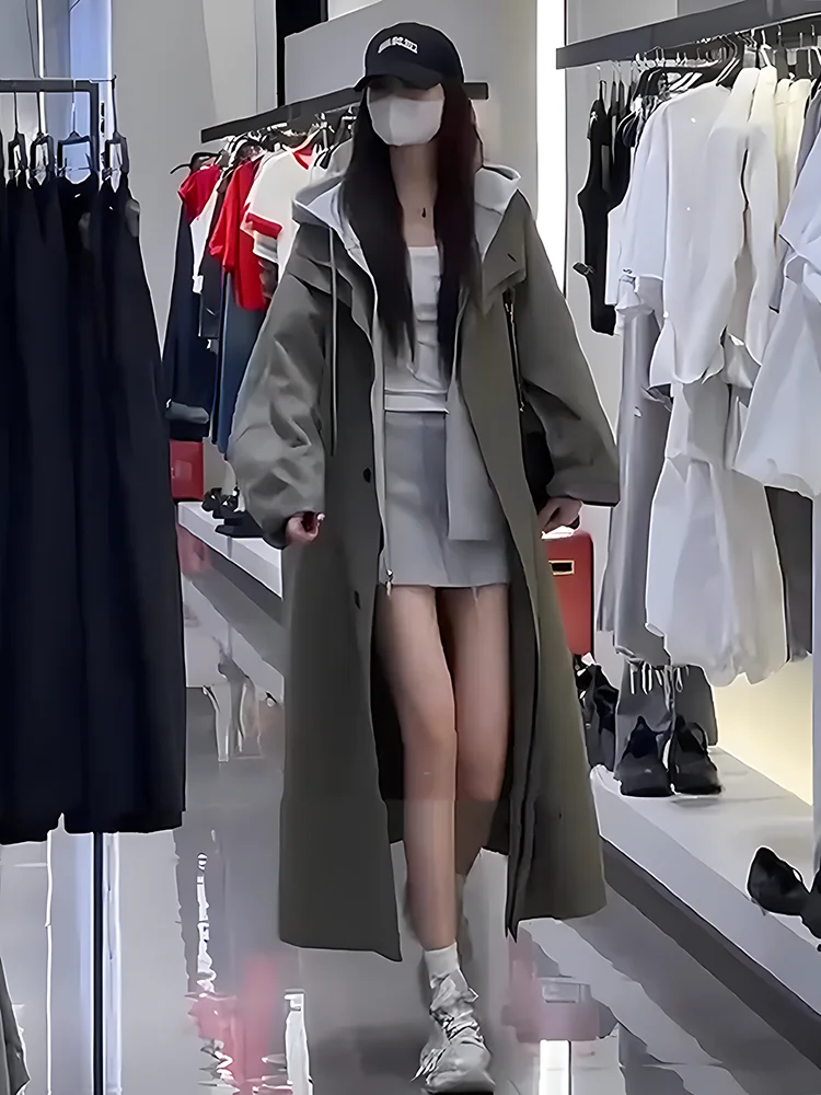 

Весна 2025: Женское длинное пальто прямого кроя, однотонное, в корейском стиле, повседневное, высококачественное, элегантное, верхняя одежда, куртка