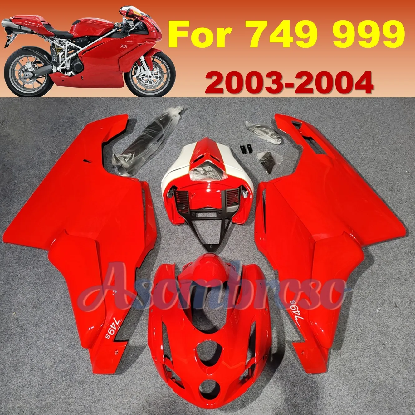 

Комплект обтекателя послепродажного обслуживания, подходящий для Ducati 749 999 R/S 2003 2004, комплект кузова из АБС-пластика премиум-качества 749R 749S 999R 999S 03 04