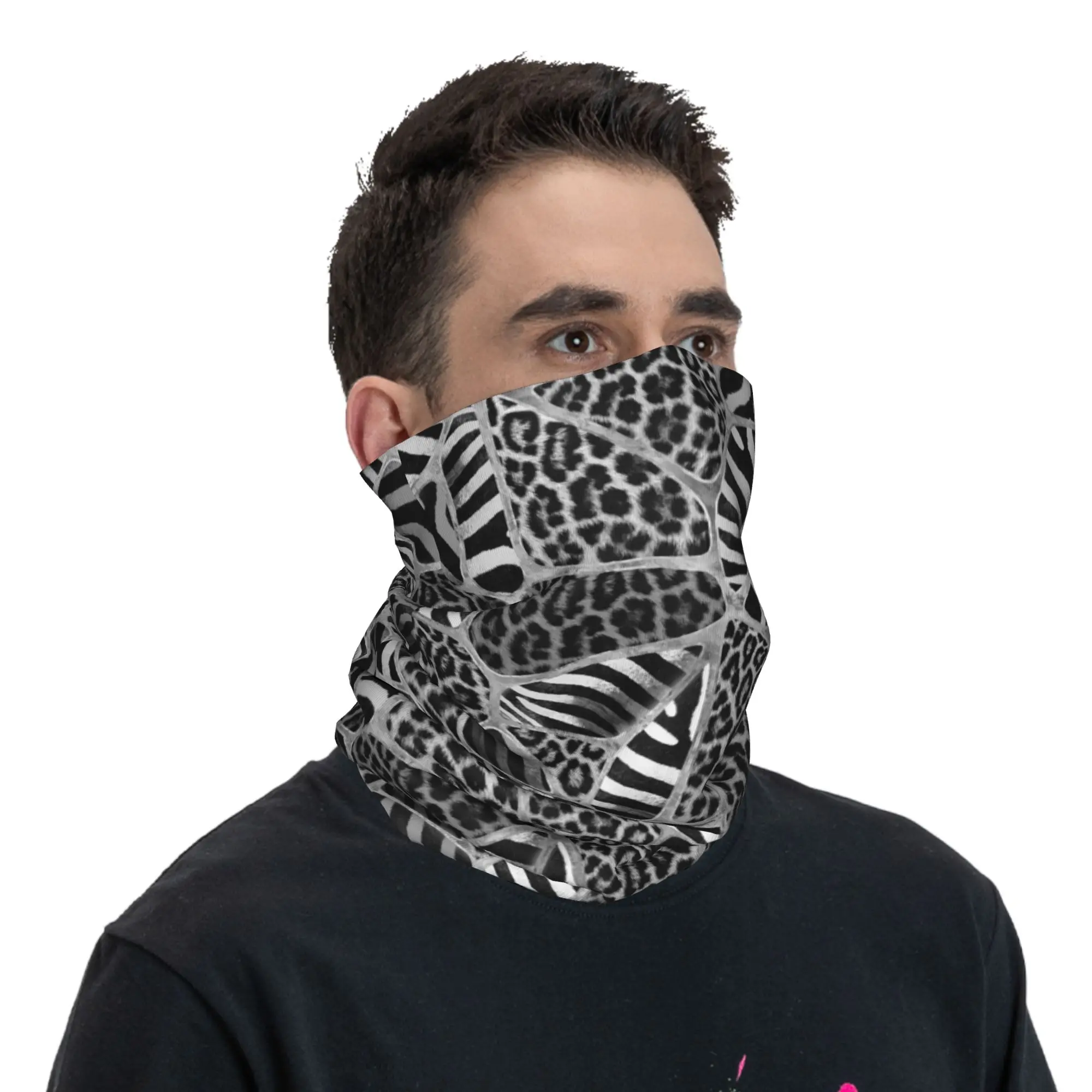 

Zebra And Leopard Animal Print Stripes Bandana Neck Gaiter Printed Wrap Mask Scarf Headwear Outdoor Sports Unisex Windproof