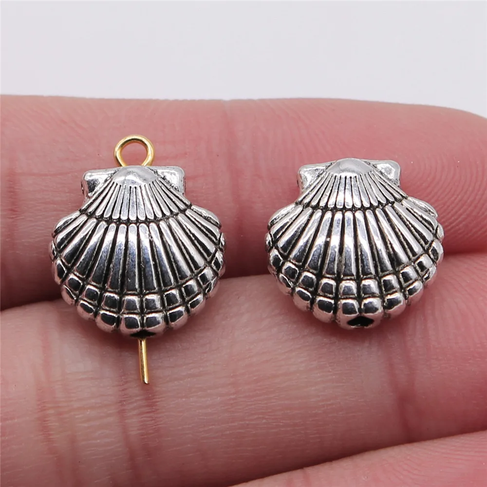 20pcs 14x14mm(0.55x0.55inch) Antique Silver Color Shell Small Hole Beads DIY Hand Crafts Jewelry Accessories