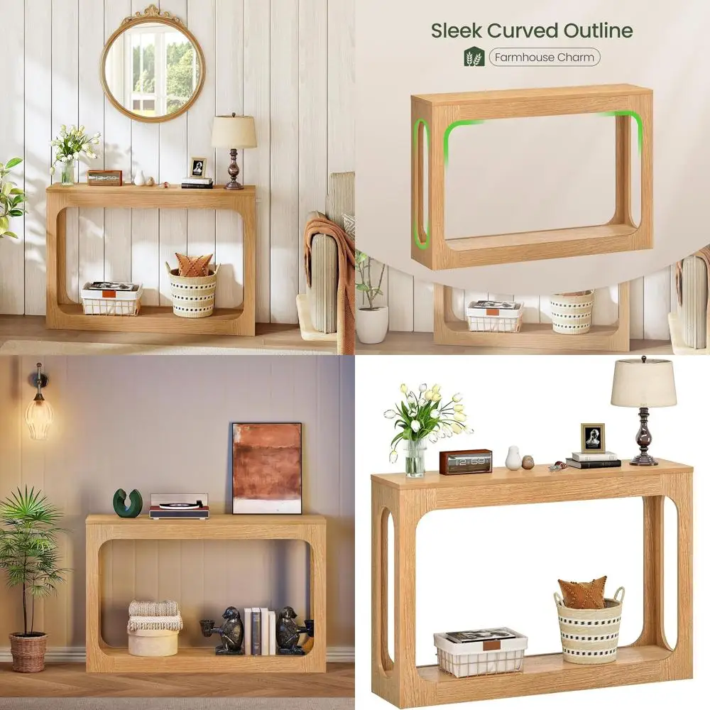 

Light Walnut 47.2 Two-Level Console Table for Entryway, Hallway, Living Room Storage and Decor