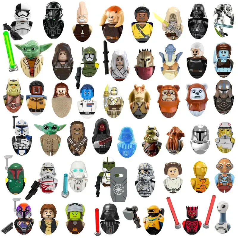 スターウォーズのミニロボットの置物,組み立て人形,おもちゃのレンガ,ハテソロ,C-3PO,leia,Nurth vader,bbbaの紙吹雪