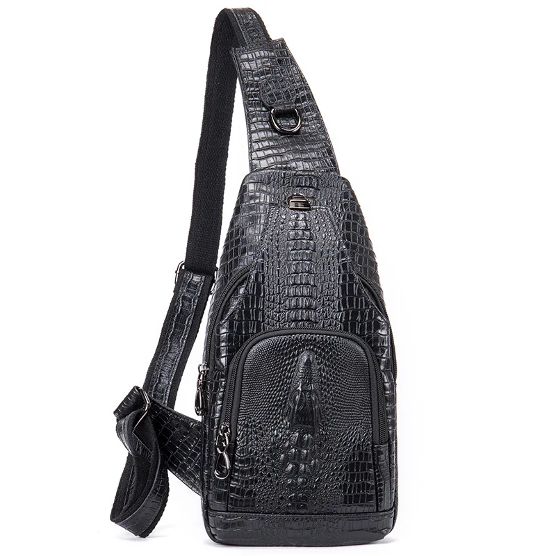 Crocodile Genuine Leather Men\'s Sling Bag Crossbody Backpack Mens Shoulder Chest Pack Daypack Cross Body Messenger Bags for Man