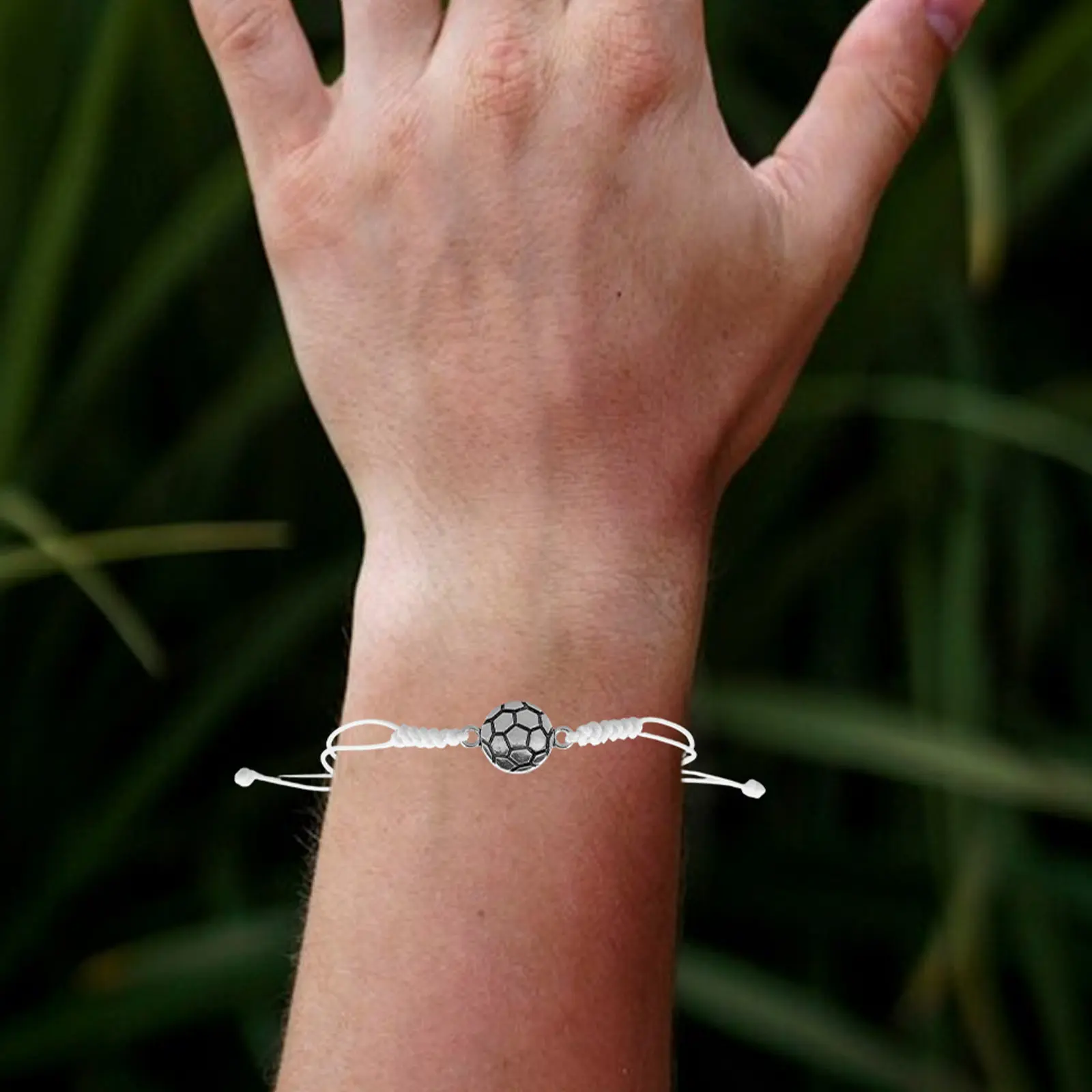 

2Pcs Soccer Charm Bracelets Black White Braided Rope Adjustable Sport Jewelry for Fans Teams Parties Daily Wear Soccer Ball