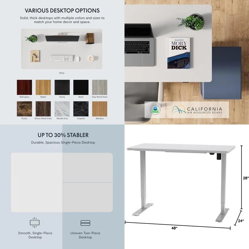 

Электрический регулируемый по высоте стол, 48x24, белый, для домашнего офиса и конфигураций с несколькими мониторами, простая сборка