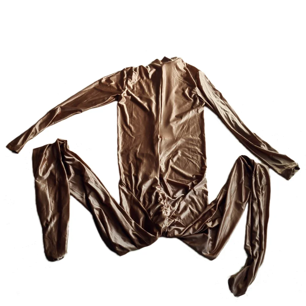 

Сексуальное женское боди на молнии с открытой промежностью, масляное глянцевое эластичное боди, цельное пятно, шелковистые колготки для йоги, комбинезоны, купальник горничной