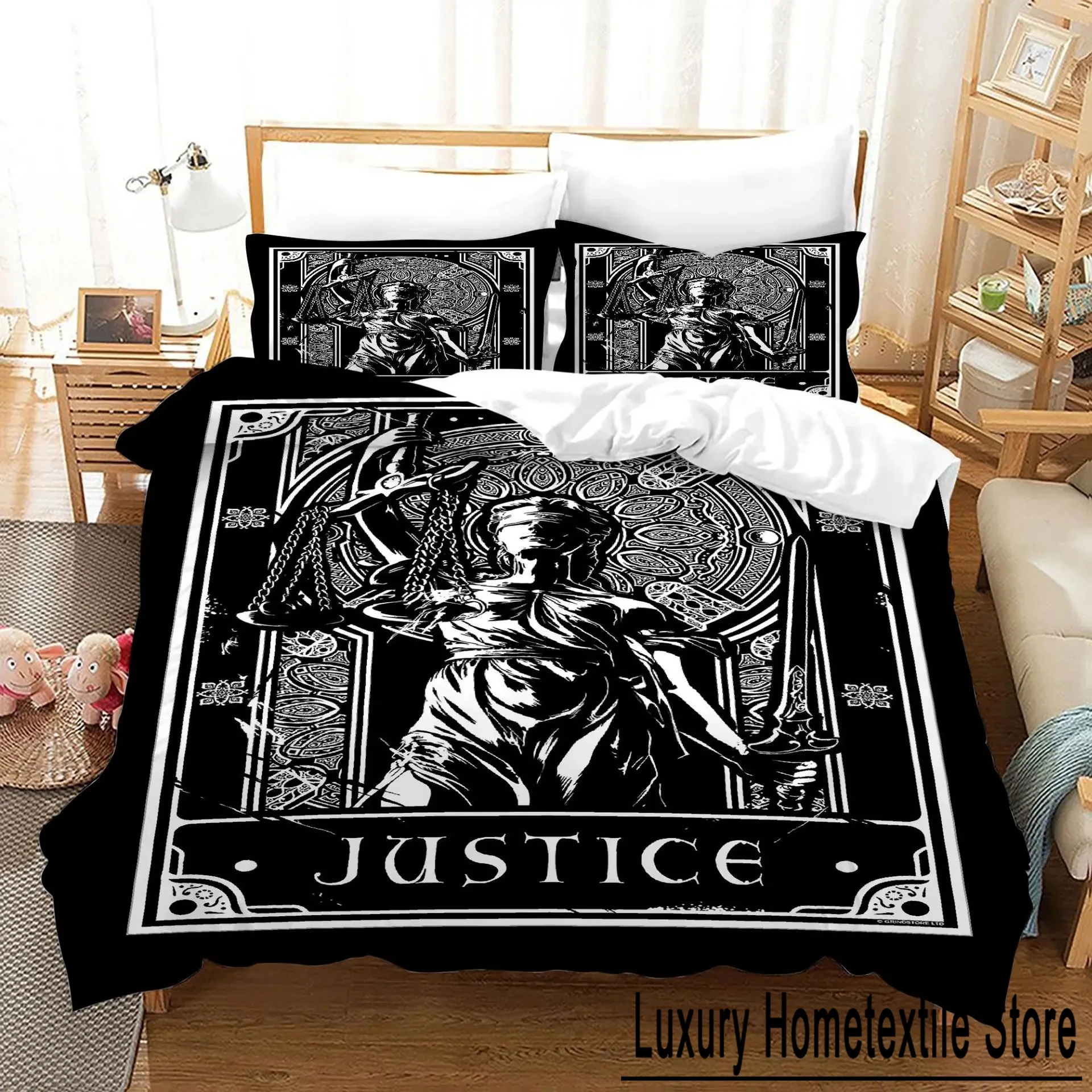 Tarot Cards Polyester Duvet Cover Set King Size Sun Black White Witch Wicca Fortune Telling Element for Boys Girl Bedding Set