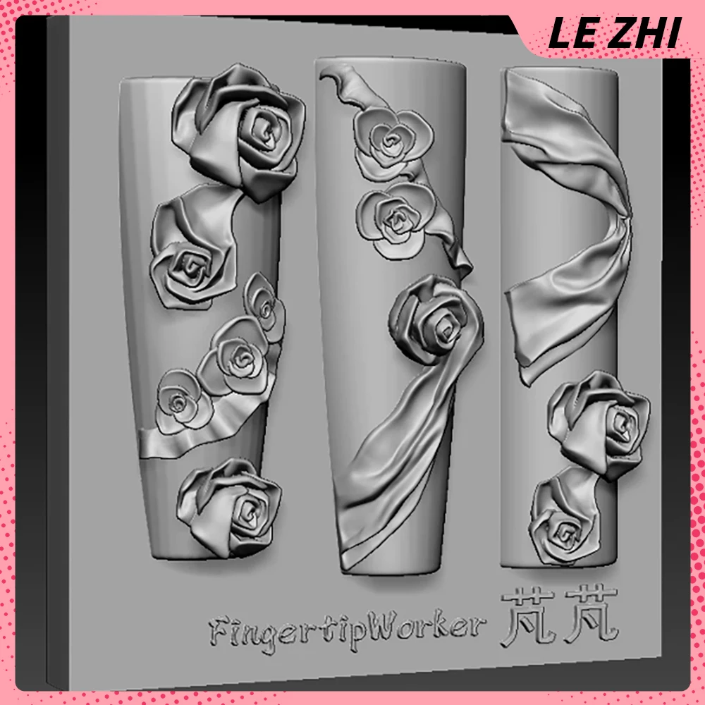 1Pcs Beautiful Romantic Flower Series Nail Art Carving Mold Decoration Rose Ribbons Diy Design Silicone Manicure Mold Gifts