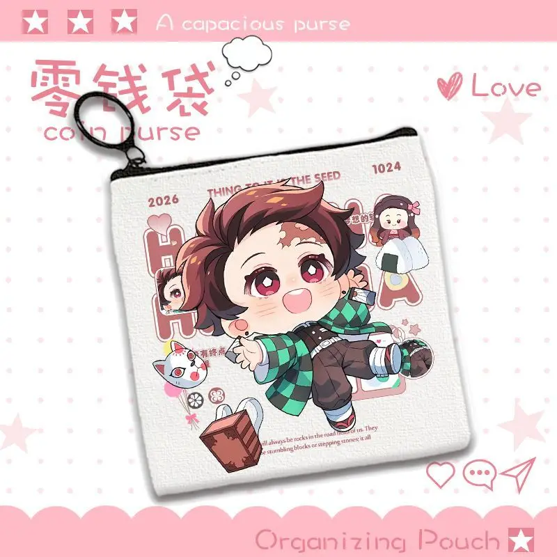 Demon Slayer Kamado Tanjiro Kamado Nezuko Kochou Shinobu Akaza Cartoon Niedliche Münzbörse Kreative Anime-Merchandise Aufbewahrungstasche – Detail 2