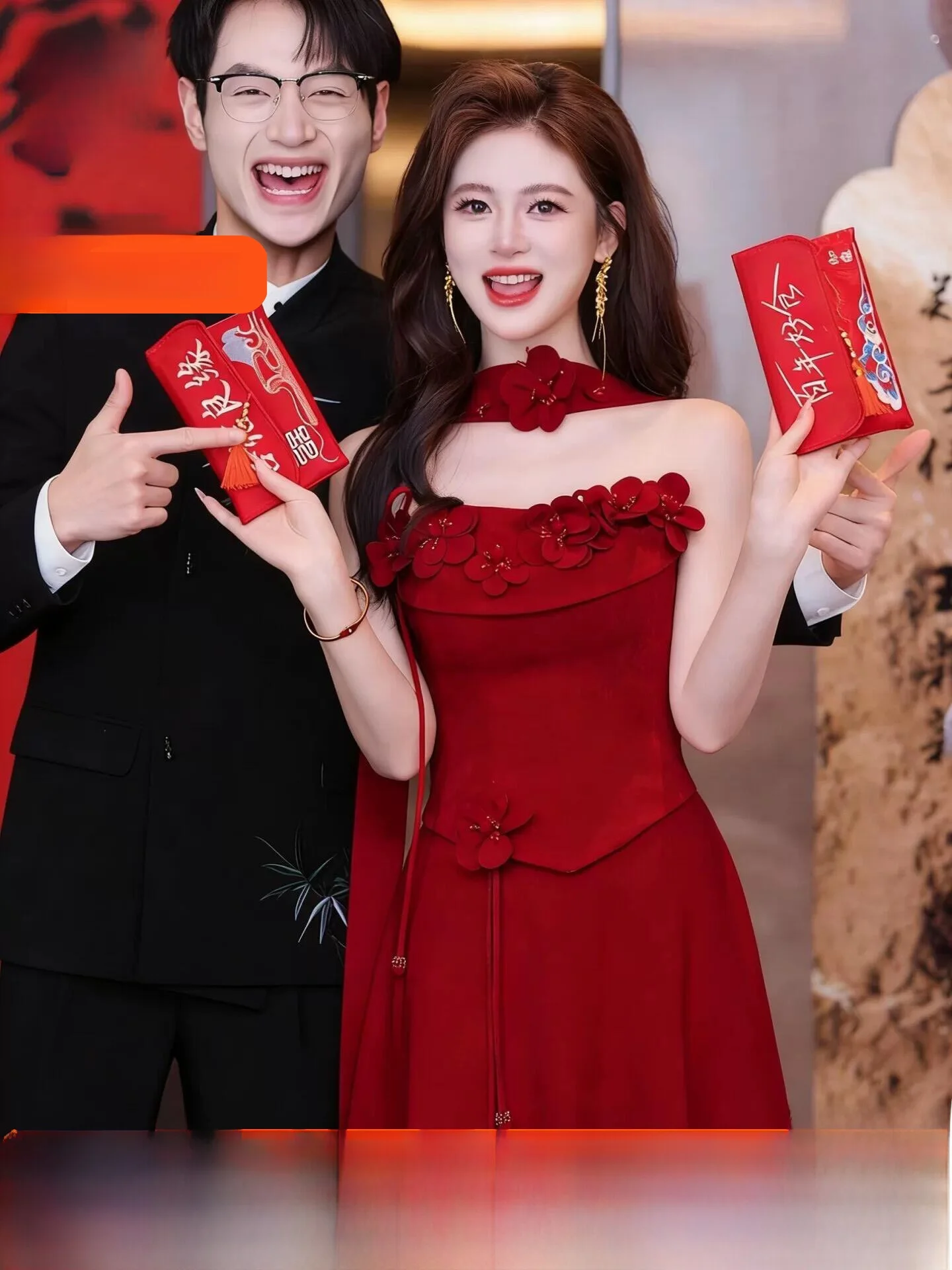 

Red Wedding Dress Elegant Slimming Floral Evening Gown for Bride Return Visit Housewarming Party Women's Fashionable Robe