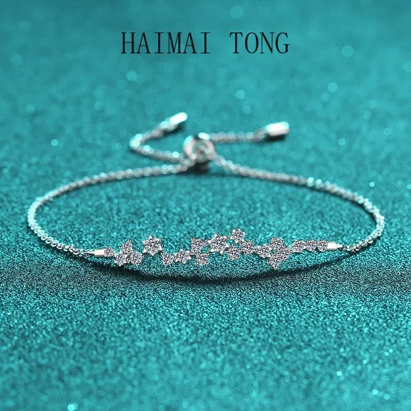 

HAIMAITONG New Deyi Moissanstone Hand pt950 platinum bracelet bracelet push pull ring fashion commuting