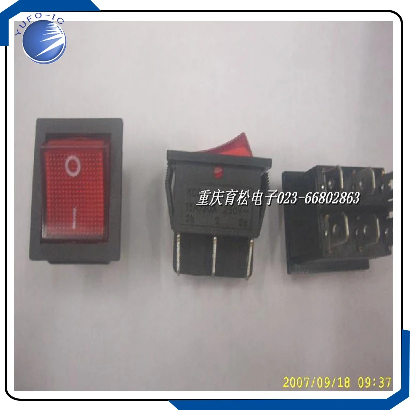 2PCS/LOT  The current 16A 250VAC rocker switch dual double pole single throw hexapod with light red