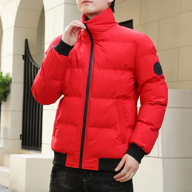 2024 New Men\'s Winter Jacket Street Fashion Badge Design Thickened Warm Parka Casual All-match Stand Collar Windproof Male Coat