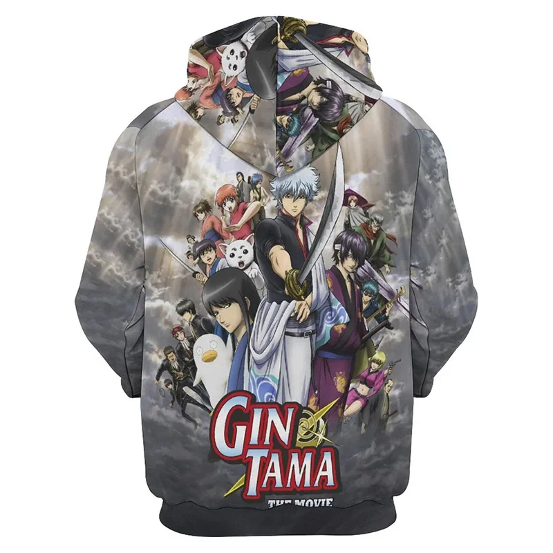 2024 Autumn and Winter New Japanese Anime Men's Hoodies 3D Printed Gintama Pattern Street Style Clothing Casual Sweatshirts