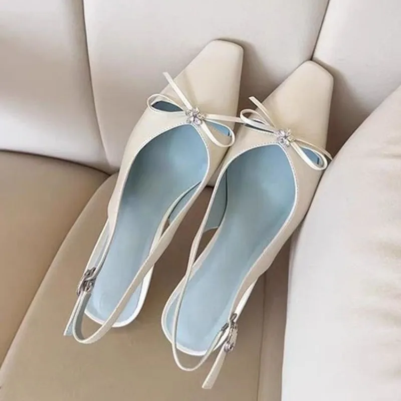 Sandalias de tacón alto con nudo de mariposa para Mujer, Zapatos Singbacks con punta estrecha a la moda, elegantes, para fiesta de baile, verano