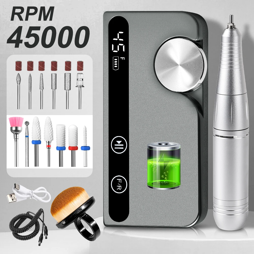 45000RPM Rechargeable Nail Drill Machine Kit Electric Nails Acrylic Sander File with Drills Bits Tool for Manicure Salon Supplie