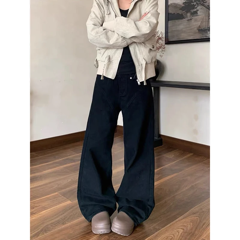 ZHIZOU Women Black Y2k Baggy Jeans Japanese 2000s Style Grunge Jean Pants Vintage Harajuku Oversize Denim Trousers Spring 2026