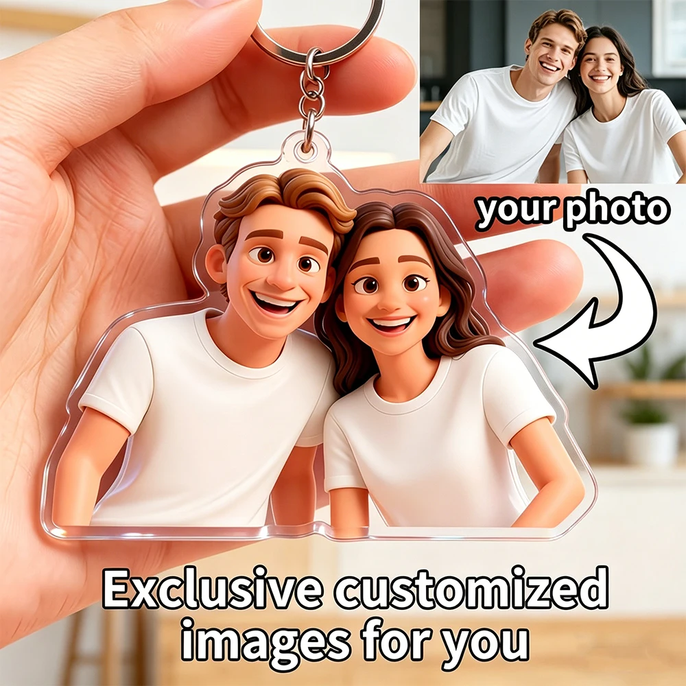 Custom Couple Photo Cartoon Animation Acrylic Style Keychain Personality Keychain Family Picture Gift Creativity Custom Keychain