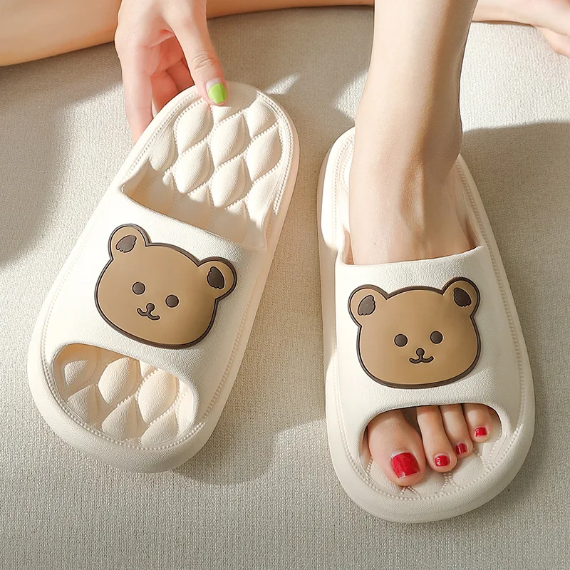 

Big Size Summer Women Men's Slippers Thick Flats Platform Beach Slides Soft Bath Cartoon Sandals Outdoors Massage Couple Shoes