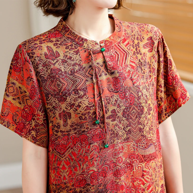 فساتين صيفية جديدة لعام 2025 للنساء برقبة دائرية فستان شاطئ بوهو مطبوع عليه زهور فستان صيفي طويل بأكمام قصيرة