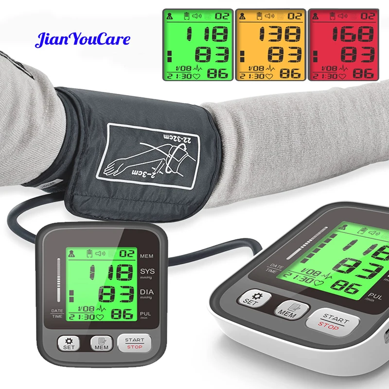 JianYouCare Home Health Care Digital Lcd Upper Arm Blood Pressure Monitor Heart Beat Meter Machine Large Cuff Portable Tonometer