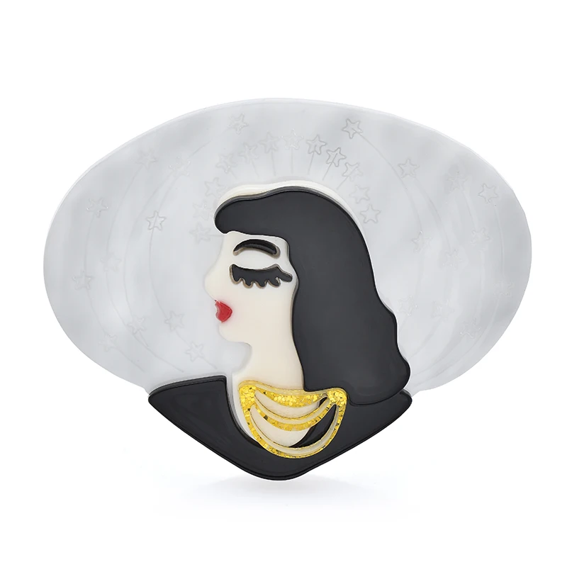 

Wuli&baby Acrylic Elegant Lady Round Brooches Beautiful Character Brooch For Women's Clothes Backpack Pins Gifts