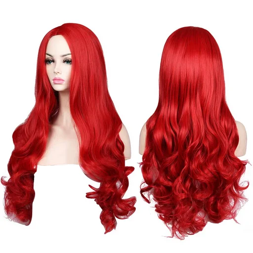 Movie Aquaman Mera Long Wavy Red Halloween Cosplay Wig Costume Party Synthetic Hair Women