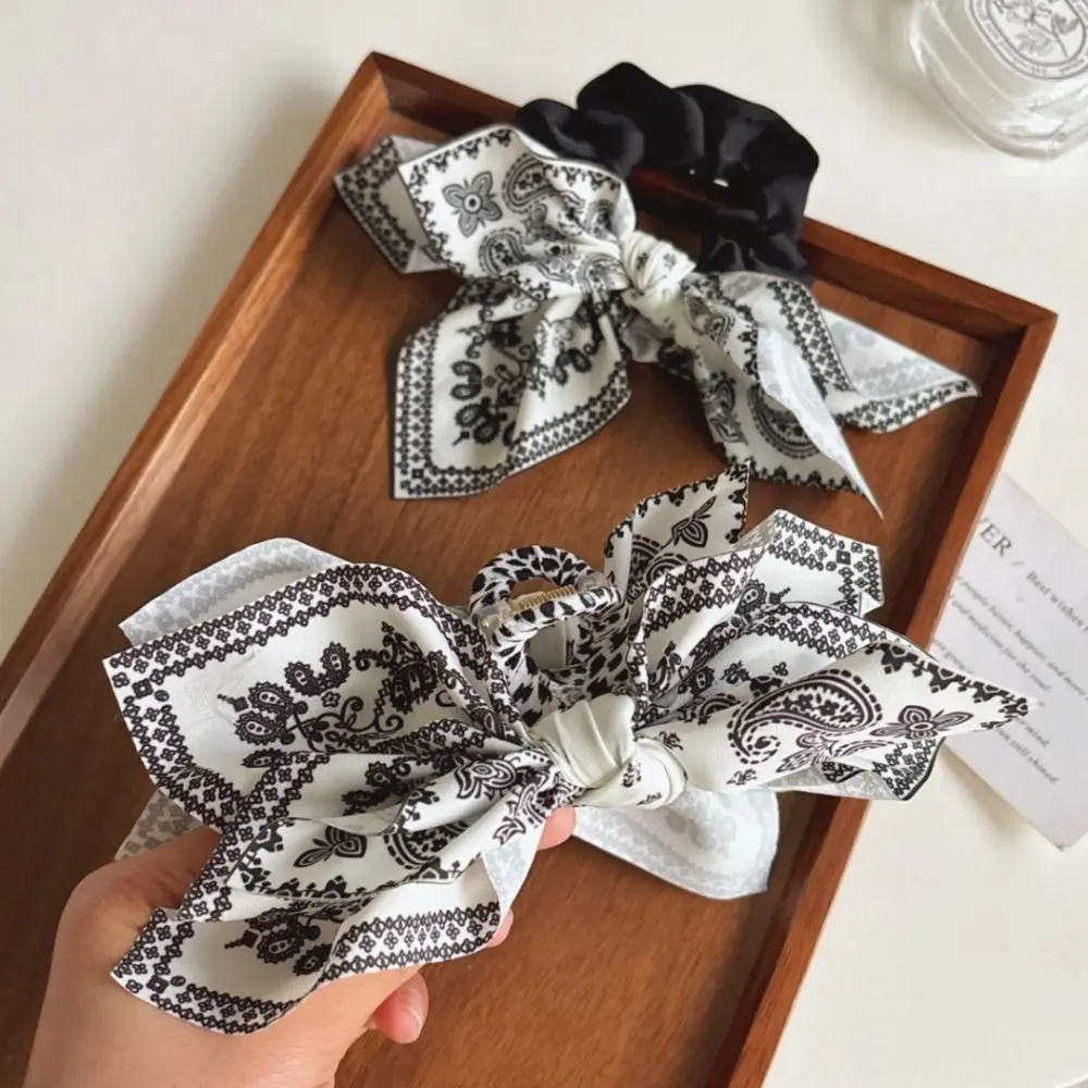 Vintage Print Large Bow Hair Claw Clip Fashion Bow Tie Hair Loop Double Sided Hair Claw Women Nakrycie głowy Akcesoria do włosów