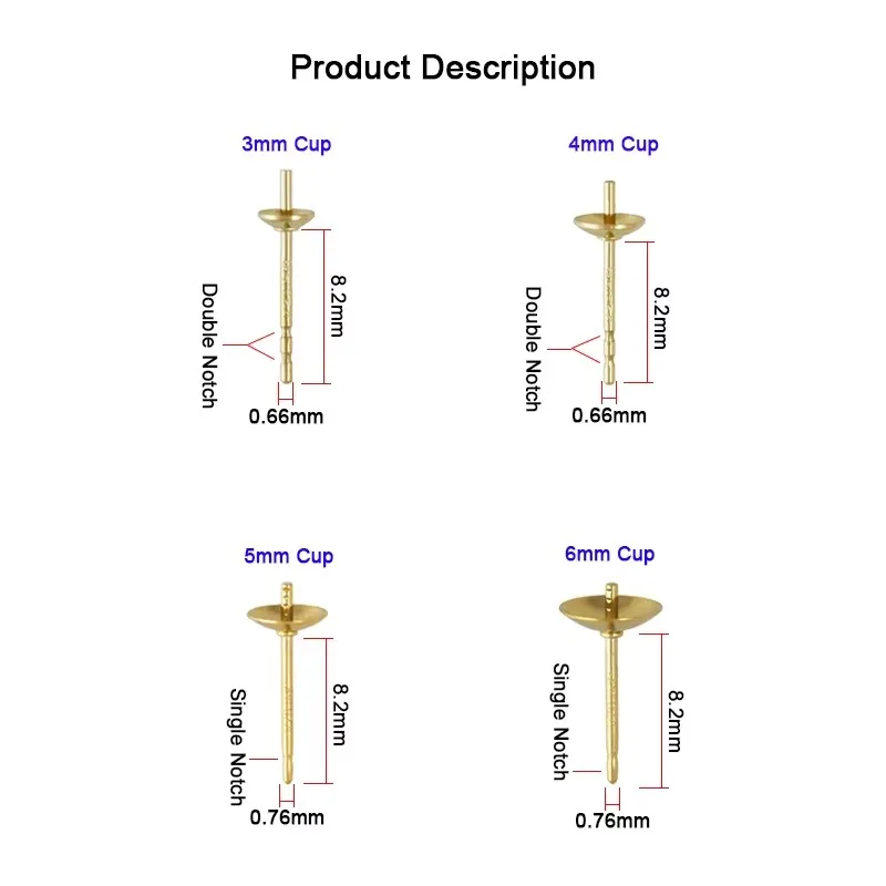 Brinco de copo de pérola preenchido com ouro 14k, acessórios para fazer joias diy, entalhe único ou duplo disponível em tamanhos de 3mm/4mm/5mm/6mm