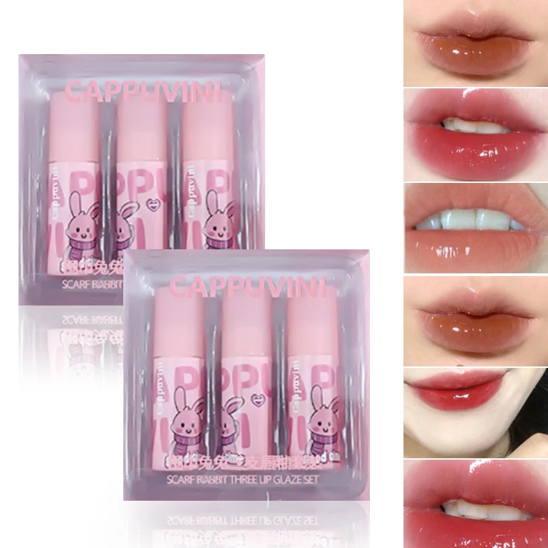 Cappuvini 3-Piece Set — Pink Adorable Mirror Finish Lip Gloss, Skin-Brightening and Student-Friendly