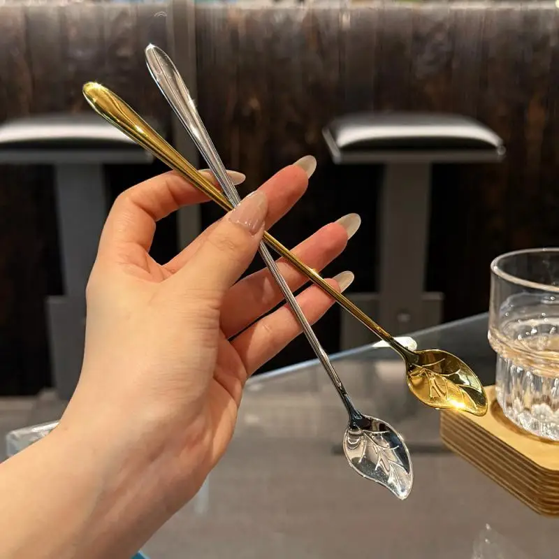 

304 Stainless Steel Long-Handled Mixing Spoon- Multi-purpose Scoop for Dessert/Bubble Tea/Honey/Ice 〔YY33〕