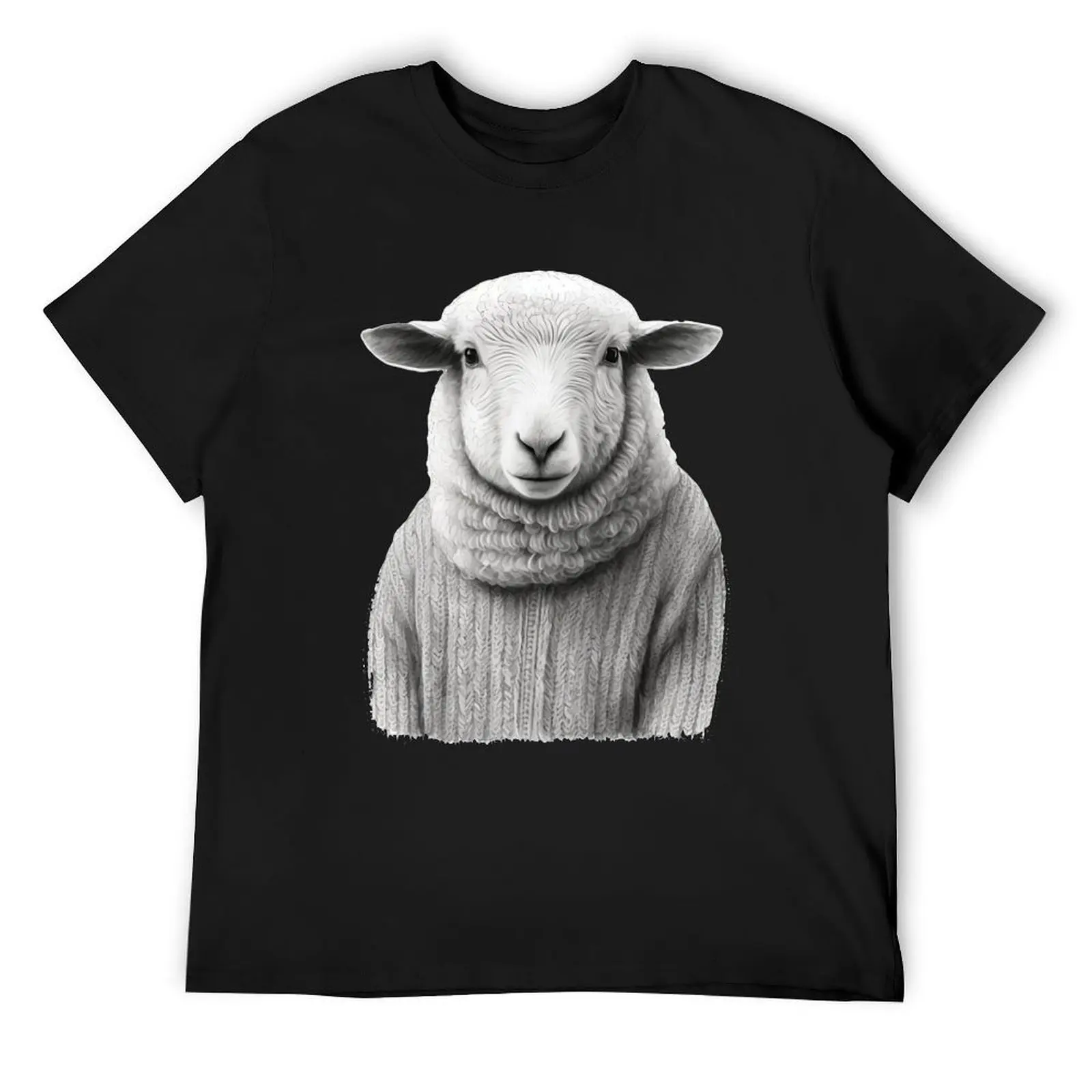 Sheep wear knitwear Sheep Human Style Black and White T-Shirt heavyweights summer clothes oversized t shirt men