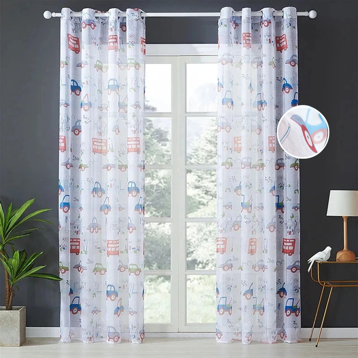 

Cartoon Cute Small Car Bedroom Tulle Curtains Simple Children's Baby Room Window Treatments Sheer Hall Curtains For Living Room