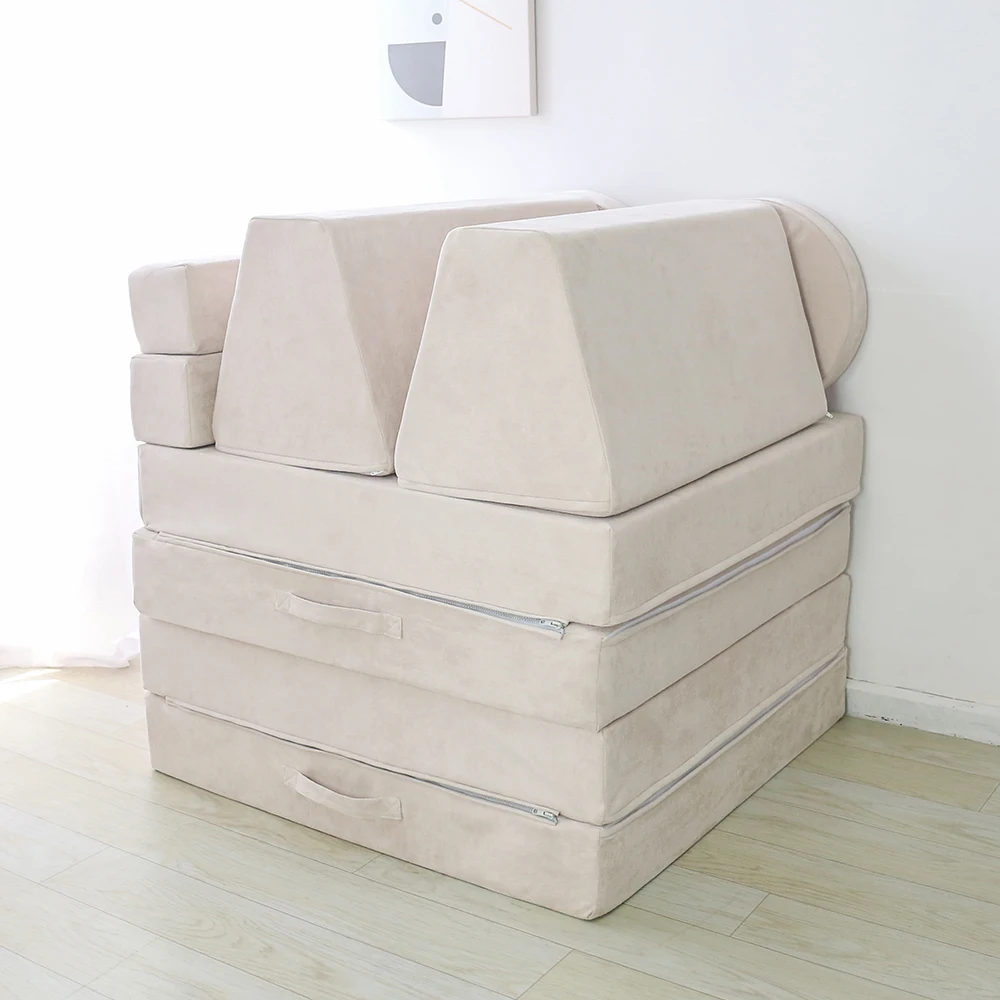 Sofa Modular Anak, Set Sofa Busa 10 Bagian, Dapat Dilipat, Dapat Dicuci, untuk Ruang Bermain & Ruang Tamu