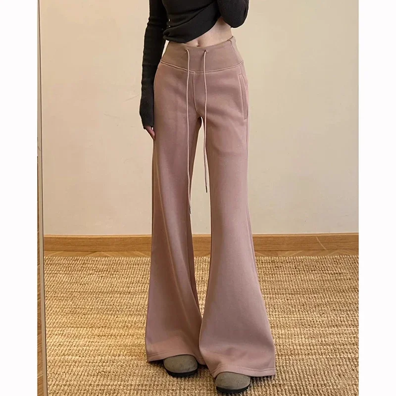 2025 الكلاسيكية الكورية المرأة رقيقة متوهج Sweatpants الفتيات شيك عالية الخصر مستقيم الساق السراويل Hot البيع سيدة بناطيل كاجوال #2