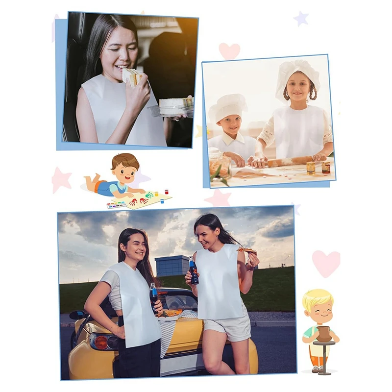 

100 Pcs Disposable Adult Bibs for Elderly Eating Plastic Bibs Single Use Dining Clothing Protectors-SPMI