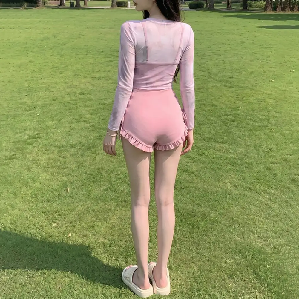 2026 New Women's One-Piece Swimsuit Long Sleeve Thermal Spring Conservation Belly Cover Up Beautiful Pure Desire Style Sunscreen