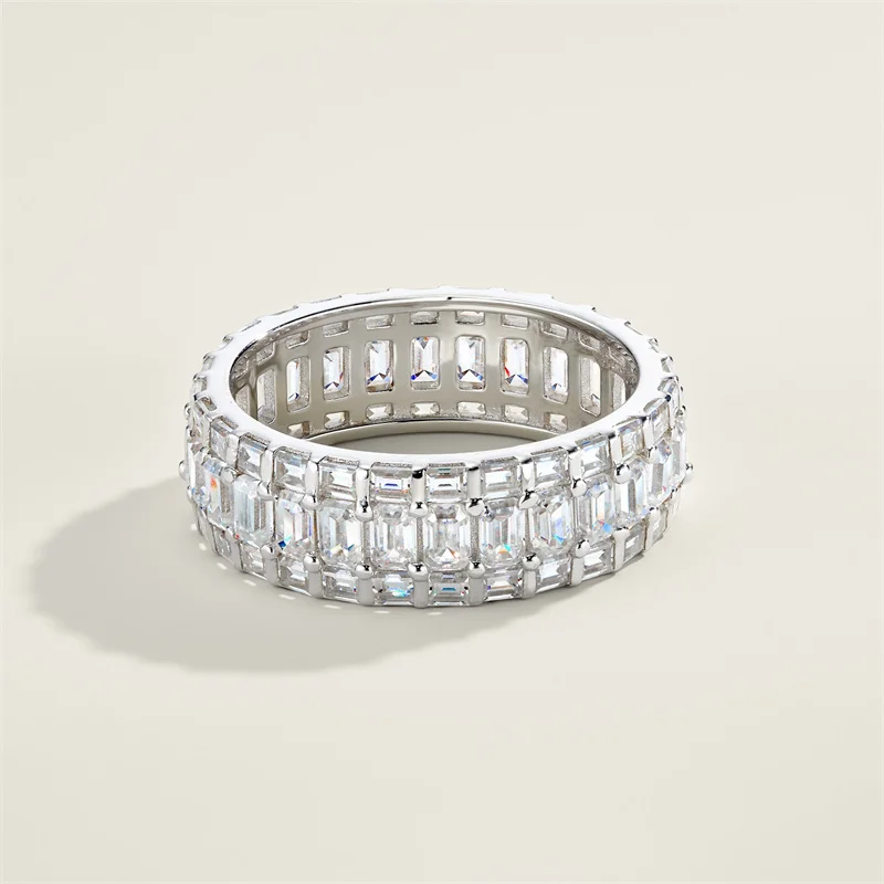 ZFSILVER Fashion Classic Trendy High Quality 925 Silver Moissanite Design Row Rectangle Ring For Women Jewelry Party Gift R17505