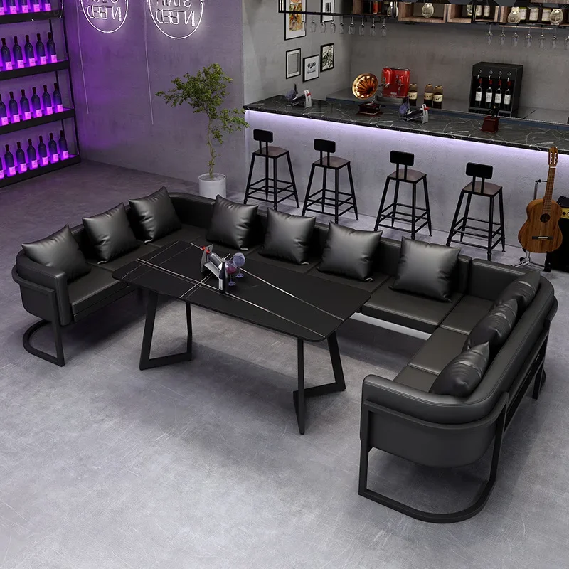 Cheap Black Leather VIP Sofa Commercial Use Sexy Booth Couches Lounge Furniture Strip Bar Nightclub Night Club Restaurant Wood