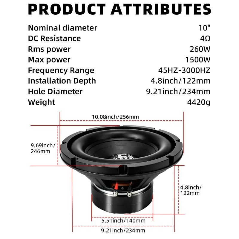 1pcs 10 Inch Car Subwoofer 1500W High Power HiFi Car Speakers High Sensitivity Stereo Mid Bass Multimedia Car Audio Home Theater view 6