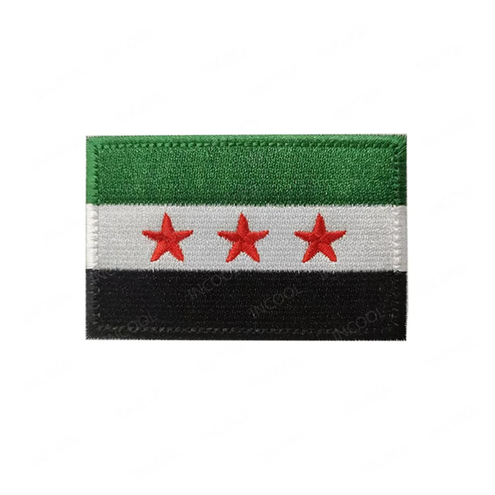 Syria Flag Embroidered Patches Syrian Flags Shoulder Stripes Decorative Badges Hook Loop Armband Appliques For Clothing Backpack