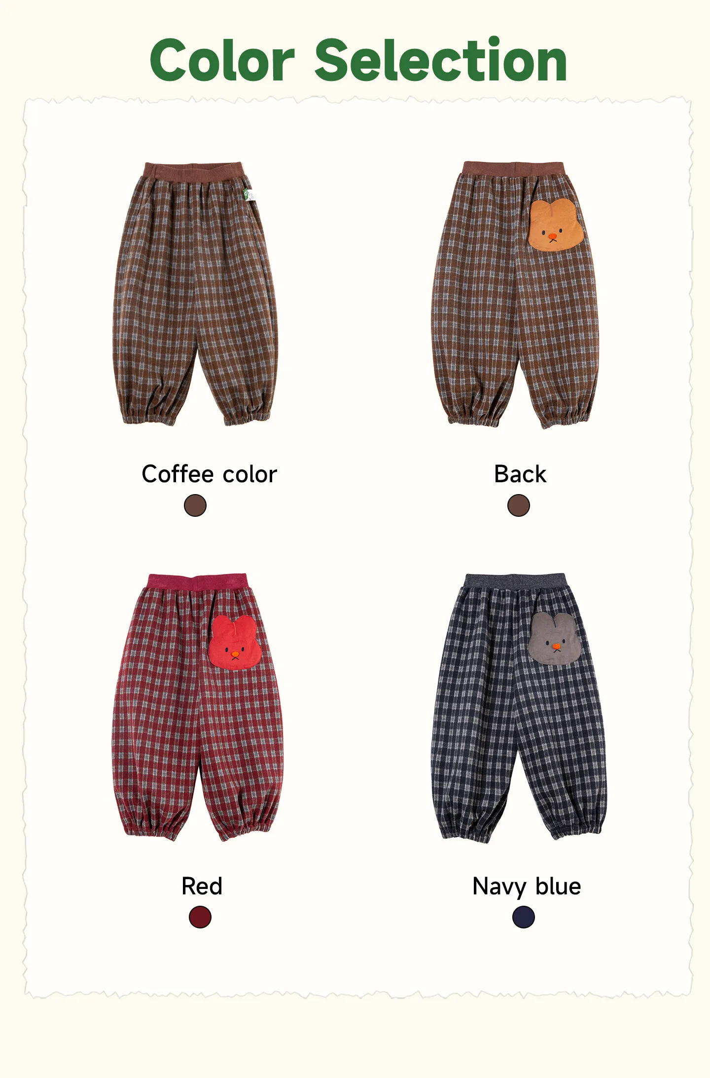 Amila 2026 Herbst Neue Kinder-Freizeithose Vintage Kariert Wolle-Optik Häschen-Applikation Laternenhose Modisch Bequem Tägliche Lange Hose – Detail 5
