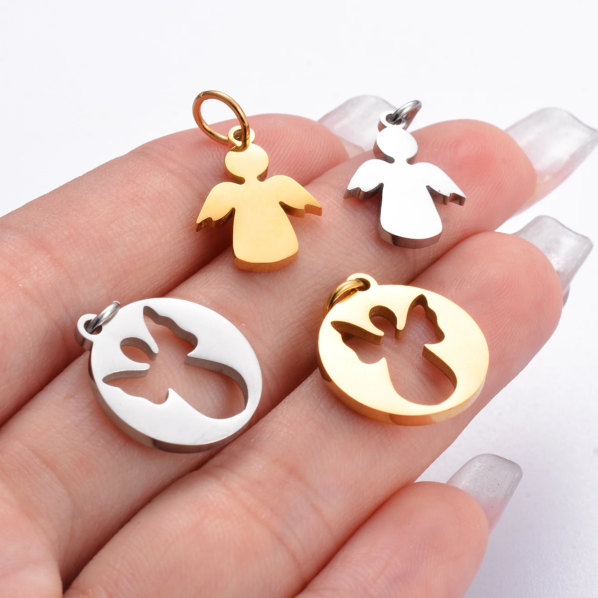 10pcs/lot Stainless Steel Angel Single Hole Pendant for Friend DIY Handmade Earrings Bracelet Jewelry  Making Accessories