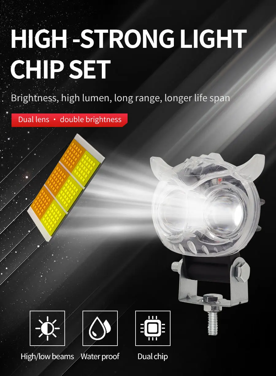 LED Lens Spotlight White Yellow Red Blue Light Owl Auxiliary Fog Lamp Double Lenses Spotlights for Motorcycle ATV Buggy Car image 6
