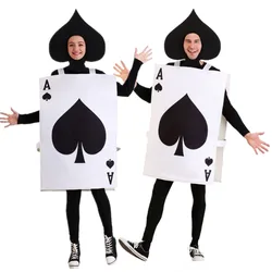 Adult Unisex Spades A Poker Costumes Halloween Cosplay Stage Performance Tunic Hat Suit Carnival Party Dress Up